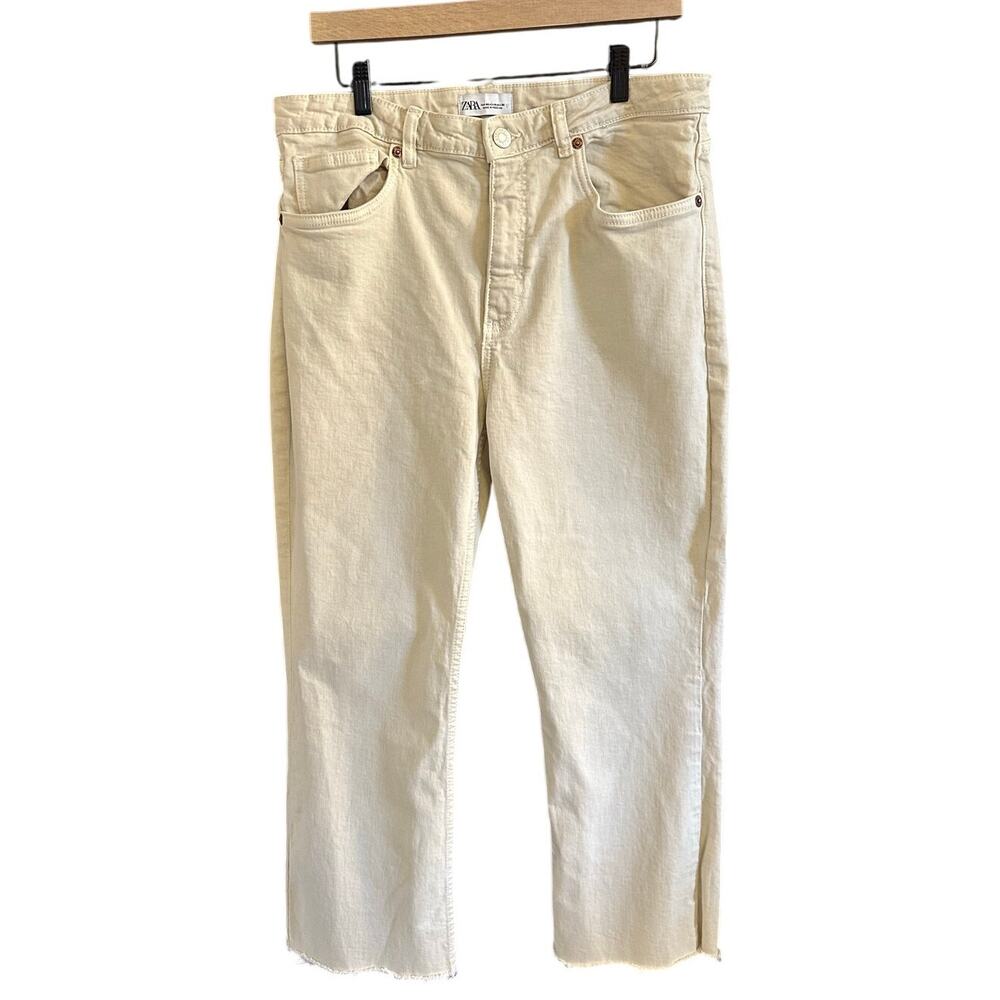 Zara Creamy Beige Straight Cropped Jeans Size 12